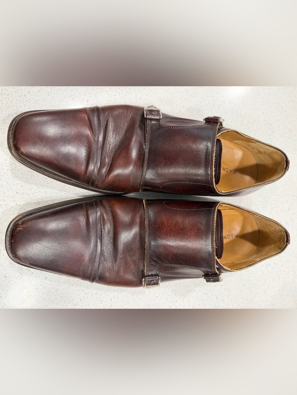 Magnanni Leather Double Monk Strap Dress Shoes - Brown